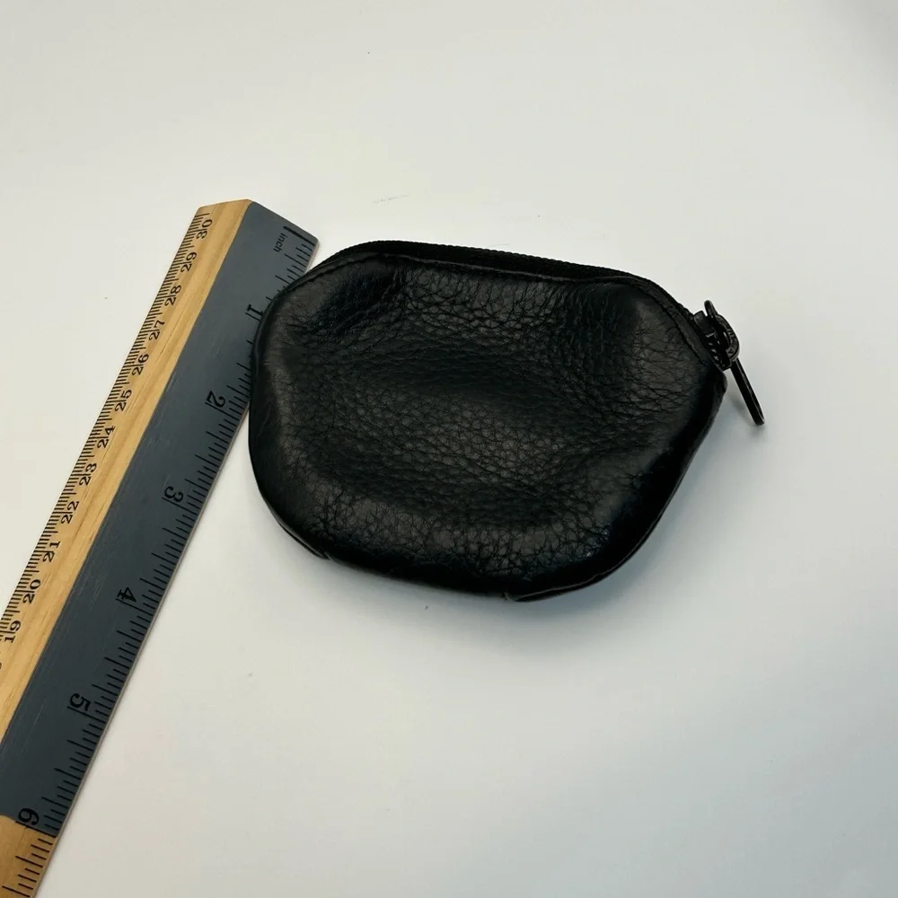 Brighton Coin Purse Black Brown Leather Silver Plated Heart Charm Zipper